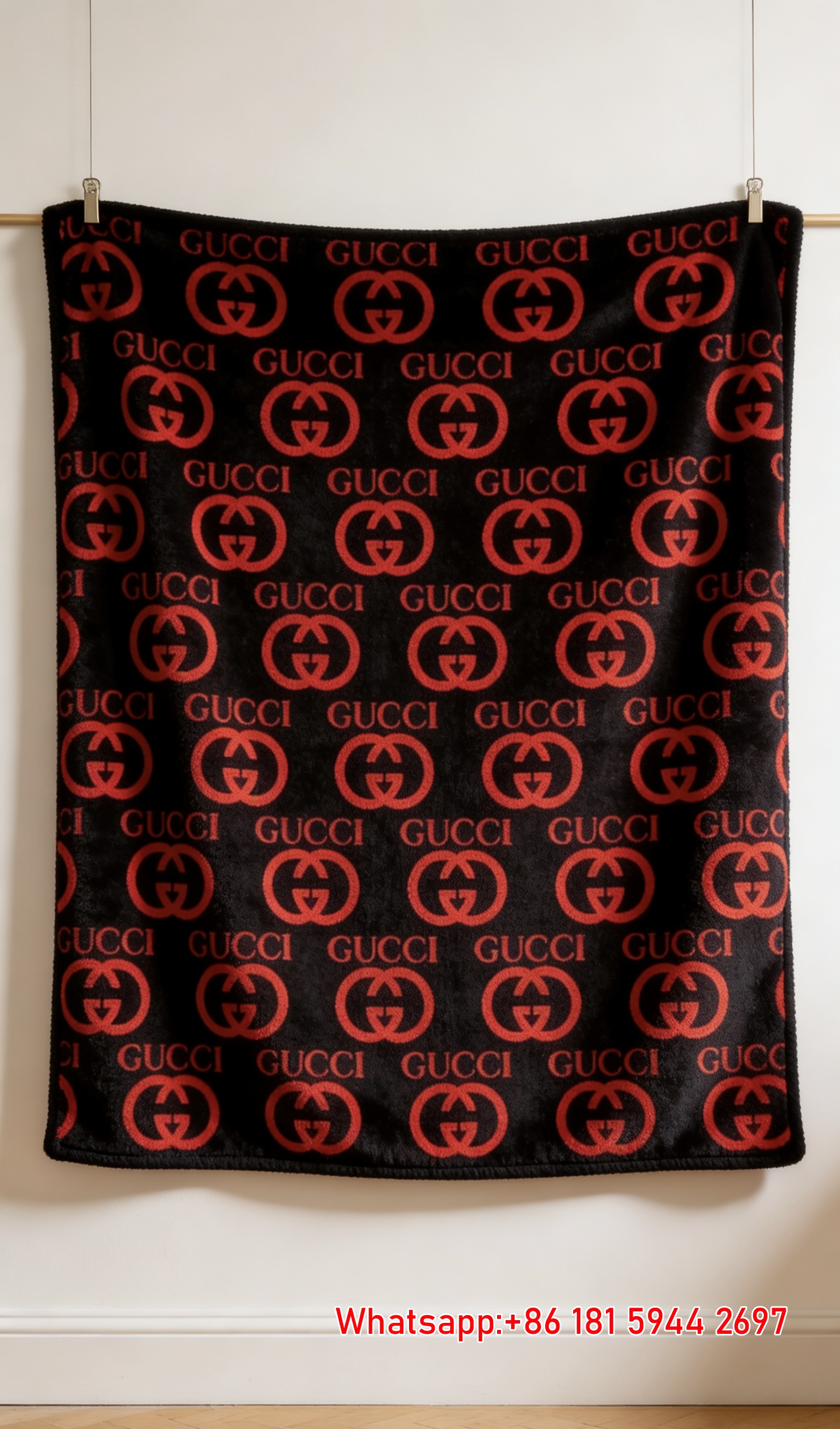 Red Black GG Monogram Flannel Fleece Throw Blanket for Wall Hanging throw blankets IMG_2572